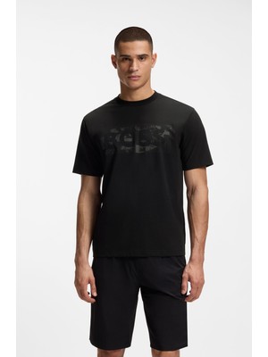 Erkek Boss Baskı Desen Kısa Kol Bisiklet Yaka Normal Kesim Siyah T-Shirt 50559363-001