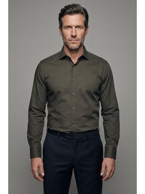 Bisse Modern Fit Klasik Yaka Haki Cepsiz Erkek Gömlek GMKLS4KC242058_D49