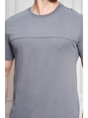 Jeuss Erkek Viscon Lina Likralı Kumaş Bisiklet Yaka Füme Tshirt