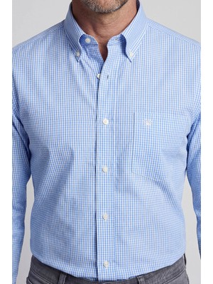 Bisse Regular Fit Pötikareli Pamuk Mavi Erkek Gömlek GM23K232094_D35