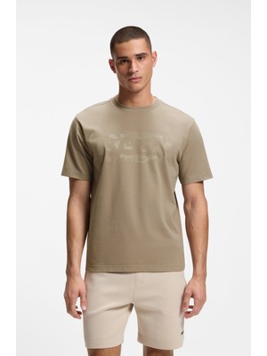 Erkek Boss Baskı Desen Kısa Kol Bisiklet Yaka Normal Kesim Haki T-Shirt 50559363-334