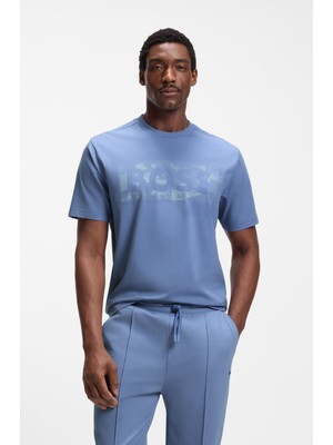 Erkek Boss Baskı Desen Kısa Kol Bisiklet Yaka Normal Kesim Mavi T-Shirt 50559363-459