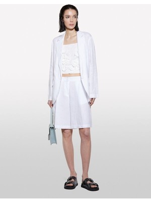 Sisley Streç Pamuklu Cepli Yüksek Bel Slim Fit Şort Kadın Beyaz Şort - 325P4ED4L901N