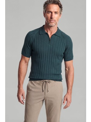 Bisse Haki Reglan Kol Polo Yaka Fermuarlı Pamuk Yazlık Triko TR24Y24103_D49