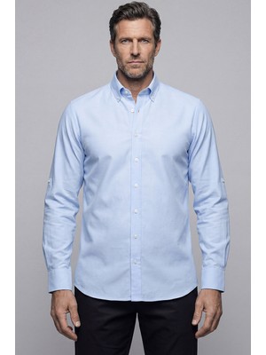 Bisse Regular Fit Paşa Yaka Pamuk Açık Mavi Erkek Gömlek GMOK3PS22400001_D33