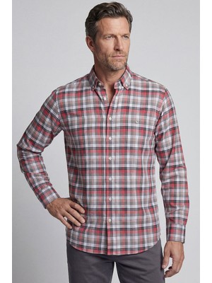 Bisse Regular Fit Paşa Yaka Yazlık Ekoseli Pamuk Gri Erkek Gömlek GM23Y231027_D55