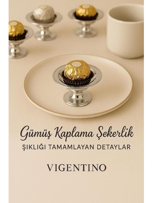Vigentino 6'lı Plastik Dekoratif Gümüş Kaplama Şekerlik Kase 6'lı Makaronluk Kahve Yanı Sunumluk Lokumluk