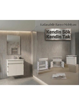 Creavit Flexio 65 cm Katlanabilir Banyo Dolabı Beyaz Set