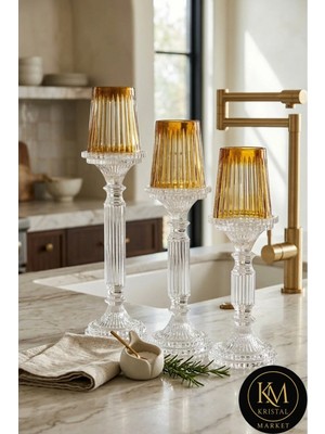 Kristal Market El Yapımı Kristal Dekoratif Mumluk Set 3'lü