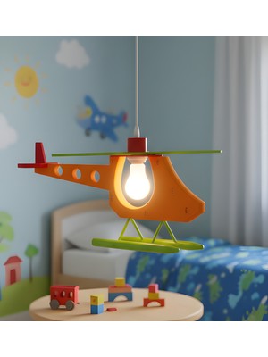 PremiumPort Çocuk Odası Helikopter Sarkıt Avize, Renkli Tasarım, E27 Duy, Sarı