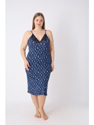 Jenika Premium Desenli Ring Viskon Yumuşak Dokulu Dantel Detaylı Askılı Ev Elbisesi & Gecelik