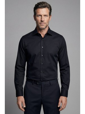 Bisse Siyah Uzun Kol Klasik Yaka Cepsiz Erkek Gömlek   GMKLS250016_D99