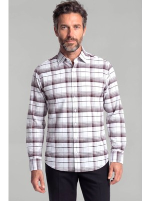 Bisse Regular Fit Ekoseli Kışlık Pamuk Bordo Erkek Gömlek GMEKS0122300216_D25