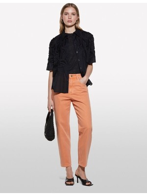 Sisley %100 Pamuk Taş Yıkama Normal Bel Mom Fit Denim Pantolon Kadın Turuncu Denim Pantolon - 325P4TFHLE04I