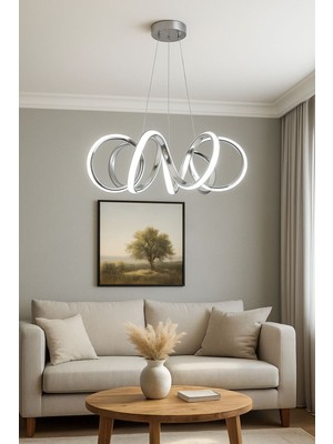 PremiumPort Modern Spiral Metal Sarkıt Avize, Krom Kaplama, Salon ve Yatak Odası Için