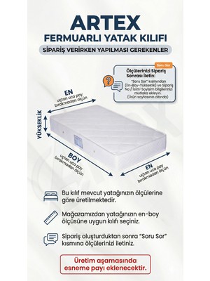 Artex Cotton Premium Fermuarlı Yatak Kılıfı 150X200 Koruyucusu %100 Pamuklu Kılıf Kapitone Tek Kişilik