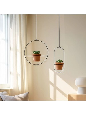 Homing Tasarım Askılı Metal Çiçeklik Saksılık Siyah 2'li Set Modern Minimalist Şekil