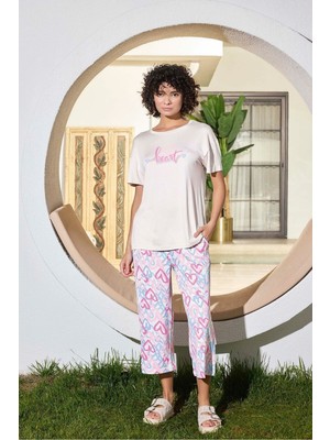 Lodos Store Aydoğan Kadın Kısa Kollu Kapri Bermuda Yazlık Viskon Pijama Takımı