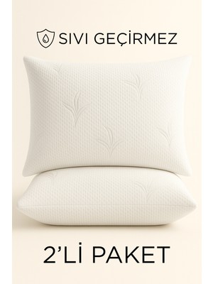 Dream Time 2 Adet Bambu Lüks Sıvı Geçirmez Yastık Alezi | 50X70CM Su Geçirmez Jakarlı Yastık Alezi 2'li Set
