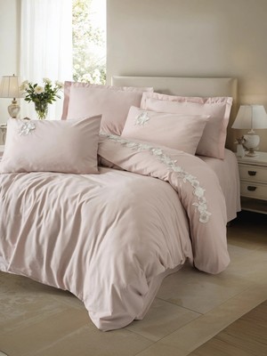 Alvera 3D Nakışlı Çift Kişilik Saten Nev Takımı Zena Lila