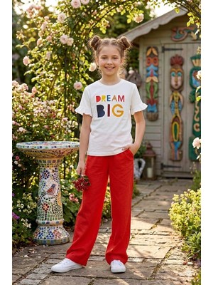 Kız Çocuk “dream Big” Baskılı Tişört Pantolon Takım – Yazlık Şık 2’li Set