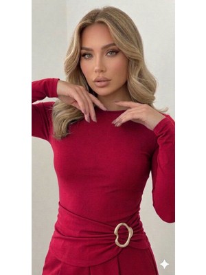 LUFTHİMM Yeni  Kadın  Bel   Tokalı   Uzun  Kollu  Bluz