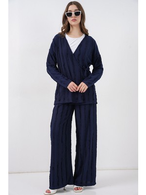 Bigdart Kadın Örme Kimono Pantolon Ikili Takım 30067 - Lacivert