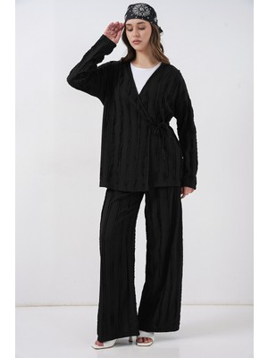 Bigdart Kadın Örme Kimono Pantolon Ikili Takım 30067 - Siyah