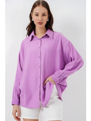 Bigdart Kadın Uzun Oversize Gömlek 20334 - Lila