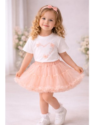 Lora Tüllü Etek ve Baskılı Tişört Kız Çocuk 2’li Takım 4209