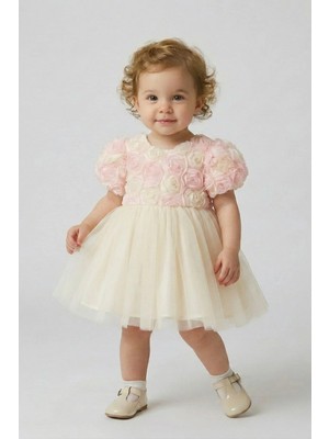 Cantoy Gül Detaylı Fiyonklu Bebek Abiyesi