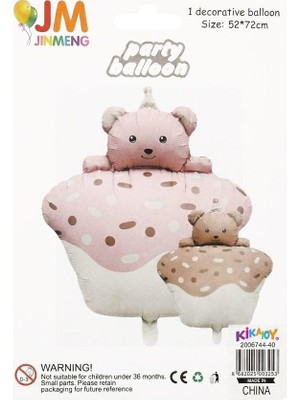 Vipfoni Ayıcık Figürlü Cupcake Folyo Balon