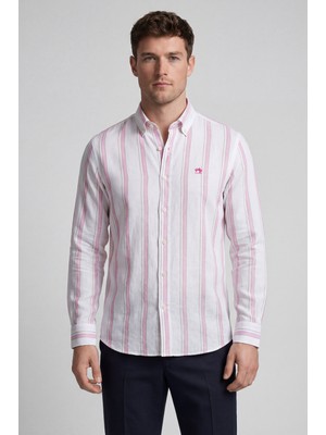 Bisse Regular Fit Uzun Kol Keten Paşa Yaka Pembe Erkek Gömlek BSGMKTN25329_D29