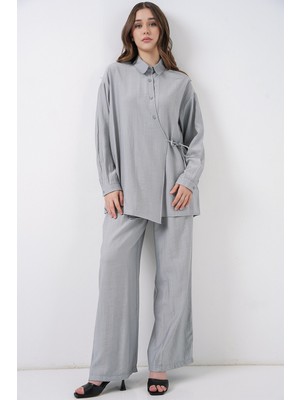 Bigdart Kadın Bağcıklı Tunik Pantolon Ikili Takım 6752 - Gri