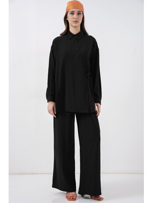 Bigdart Kadın Bağcıklı Tunik Pantolon Ikili Takım 6752 - Siyah