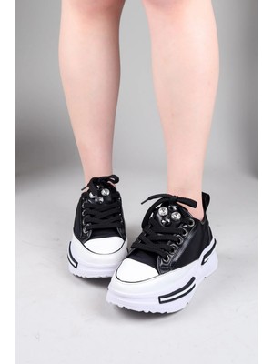 Birikon Jem Cilt Garnili Kalın Tabanlı Paraşüt Sneakers Siyah
