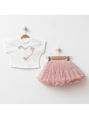 Lora Tüllü Etek ve Baskılı Tişört Kız Çocuk 2’li Takım 4209