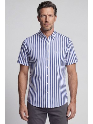 Bisse Regular Fit Paşa Yaka Kısa Kollu Pamuk Lacivert Erkek Gömlek GM23Y231144_C39