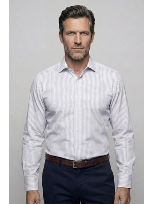 Bisse Uzun Kollu Regular Fit Klasik B Yaka Tek Cep Erkek Gri Gömlek GMCZG252173_E55