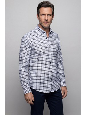 Bisse Modern Fit Paşa Yaka Ekose Kışlık Pamuk Siyah Erkek Gömlek GMEKS0122300213_D99