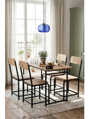 Reyo Falez Mutfak Masa Takımı 4 Sandalyeli Yemek Masası Set Cafe Balkon Bahçe Masa Sandalye Minör Atlantik Çam