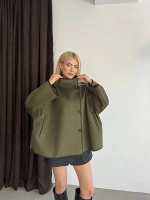Vesantia Kadın Koyu Yeşil Oversize Çoban Dikişli Ceket