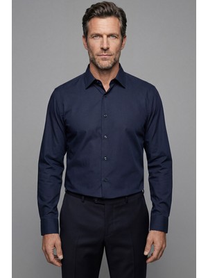 Bisse Klasik Modern Fit Pamuk Lacivert Erkek Gömlek GMKLS092230026_D39