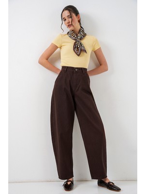 Bigdart 6689 Kadın Yüksek Bel Baggy Kot Pantolon - Kahverengi