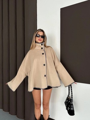 Vesantia Kadın Taş Rengi Oversize Çoban Dikişli Ceket