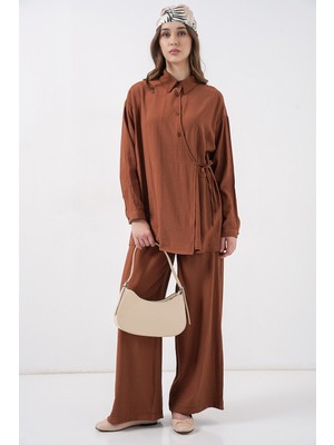 Bigdart Kadın Bağcıklı Tunik Pantolon Ikili Takım 6752 - Taba