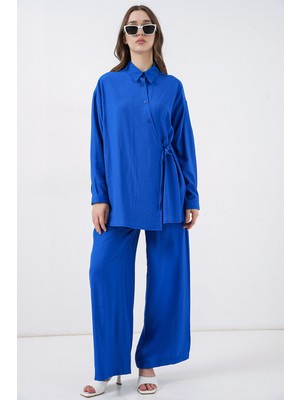 Bigdart Kadın Bağcıklı Tunik Pantolon Ikili Takım 6752 - Saks