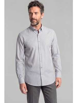 Bisse Modern Fit Paşa Yaka Saten Pamuk Gri Erkek Gömlek GMCZG0822300220_D55