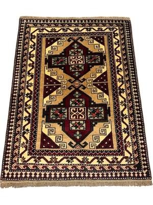 Burak Halı El Dokuma Sıfır Kars Halısı 112X150 Krem Kırmızı Kök Boya %100 Yün Krem