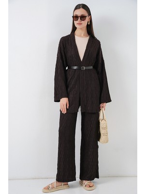 Bigdart Kadın Kimono Pantolon Ikili Takım 30078 - Kahverengi